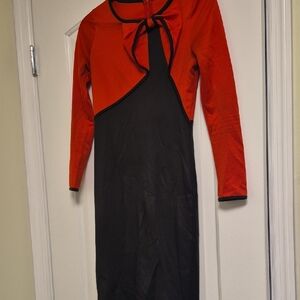 SHEIN Red and Black Long Sleeve Dress